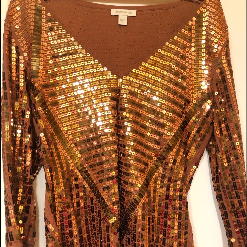 NWOT Boston Proper Embellished Top Copper S